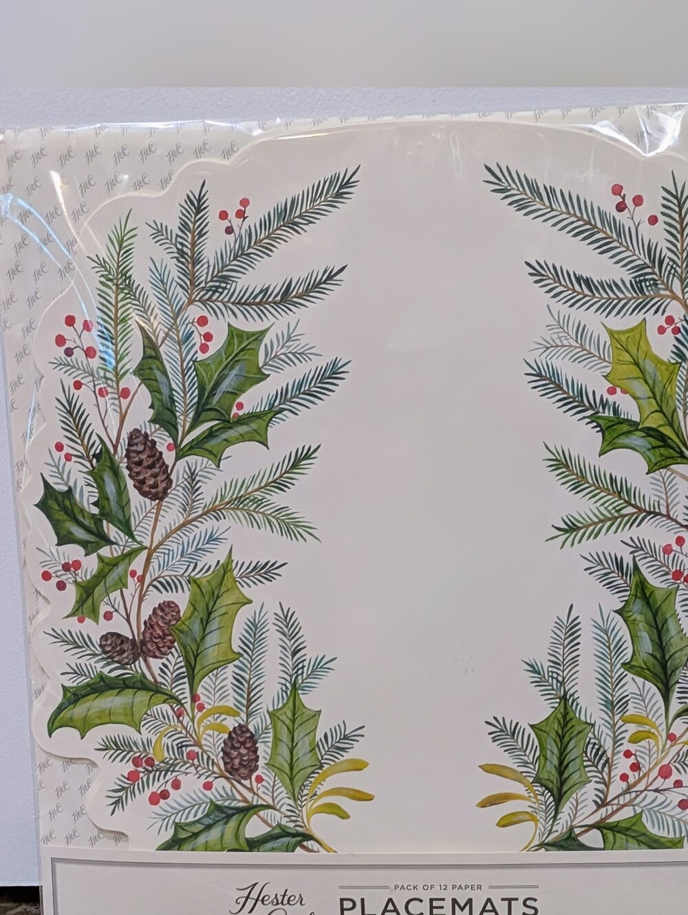 Hester & Cook Pack of 12 Paper Placemats "Christmas Sprigs" Holiday Table Decor